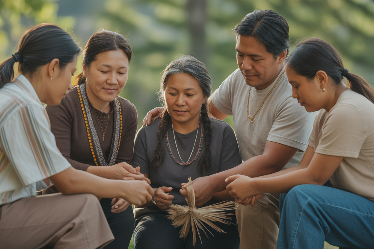 Healing support group session outdoors at Red Ribbon Recovery Indiana.