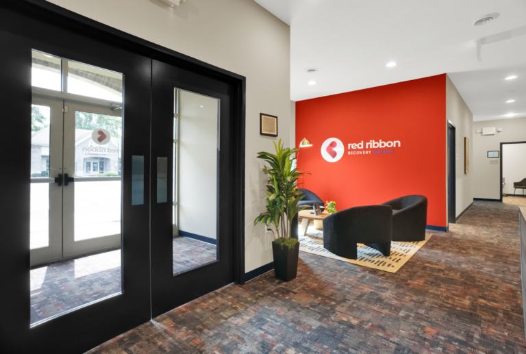Comfortable reception area at Red Ribbon Recovery Indiana addiction treatment center.