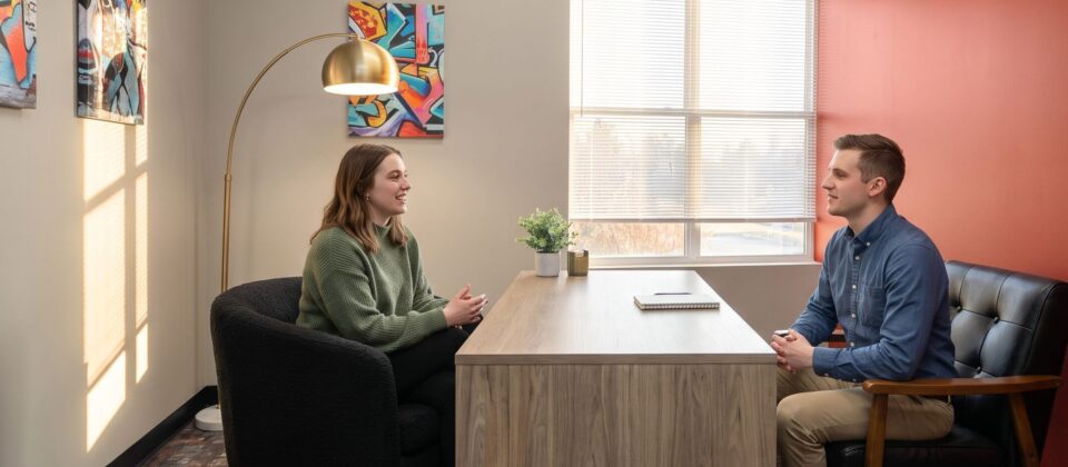 Consultation discussing MAT program options at treatment office