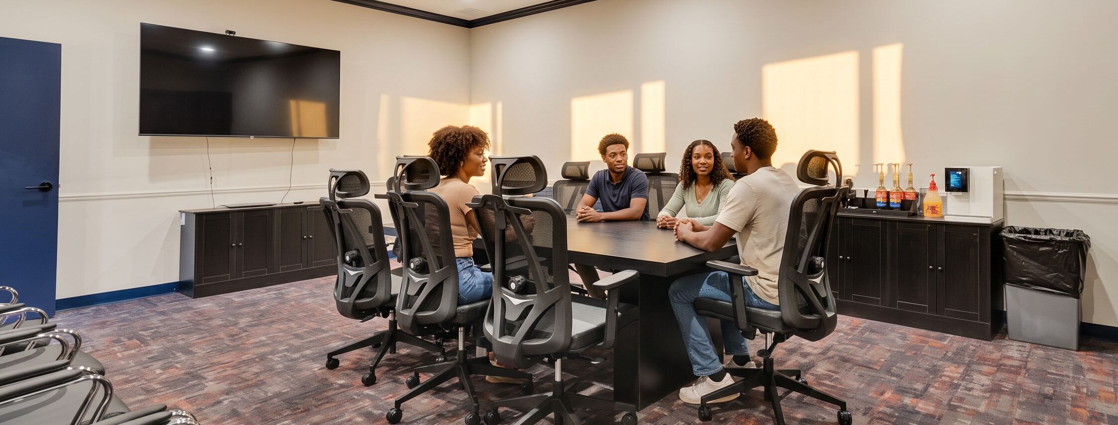 Clients in group discussion at outpatient detox near me facility conference room
