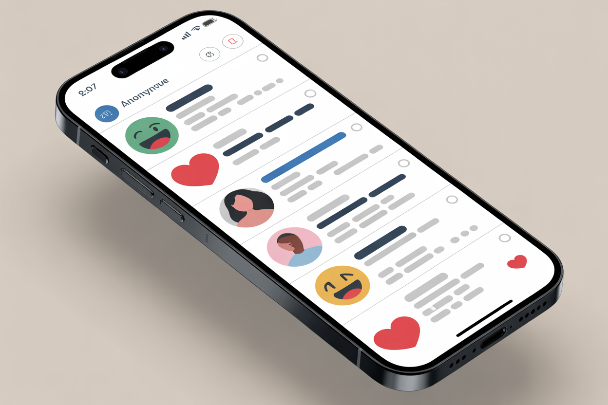 A smartphone screen showing a blurred but encouraging social media feed with supportive icons.